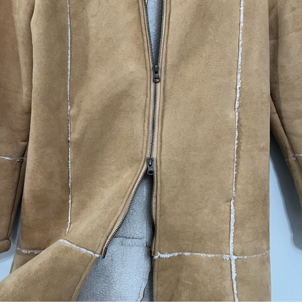 Vintage Y2K  long Faux Suede Sherpa Lined Zip Coat – Size M 579 brand - Picture 8 of 11